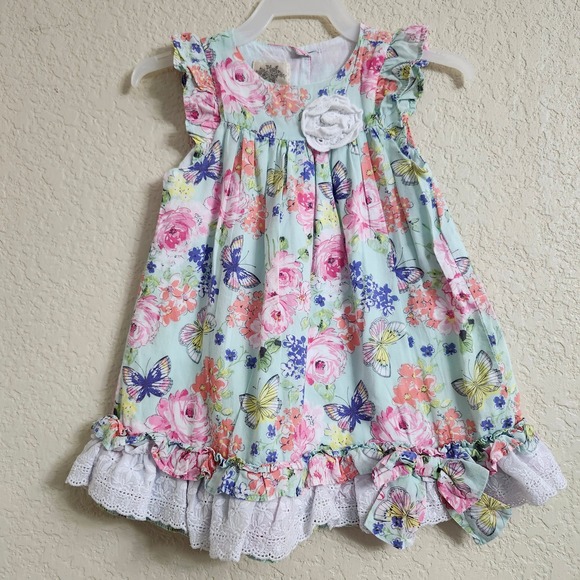 Laura Ashley London 18M Baby Girls Floral Butterfly Lace Dress Short Sleeve - Picture 3 of 14